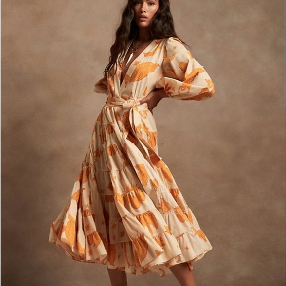 banana republic silk floral dress Banana Republic Lightweight Cotton Wrap Maxi Dress TAN FLORAL / XS